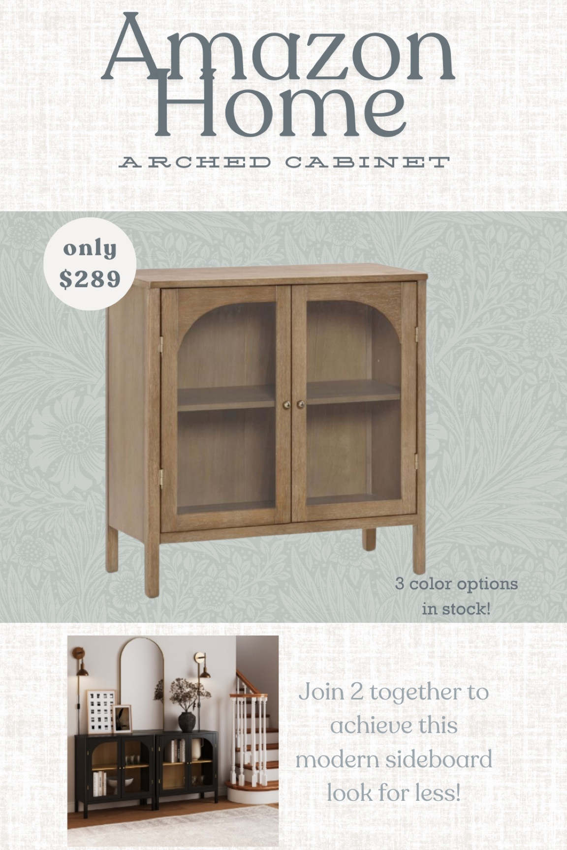 The possibilities are endless with these arched cabinets. Display your favorite collected pieces, books, china, frames and candles. Push two together and create the sideboard of your dreams! This arched cabinet comes in 3 color options! This wire brush finish with the gold knobs though! 😍

Amazon home, Arched cabinet, looks for less, Amazon home finds, black arched cabinet, wire brush arched cabinet, brass hardware for less, marble tray, entryway lighting, table decor, shelf decor, fluted lamp, designer looks for less, white arched cabinet, sideboard, buffet table, small space furniture, modular furniture. 

#LTKhome #LTKfindsunder100 #LTKfindsunder50