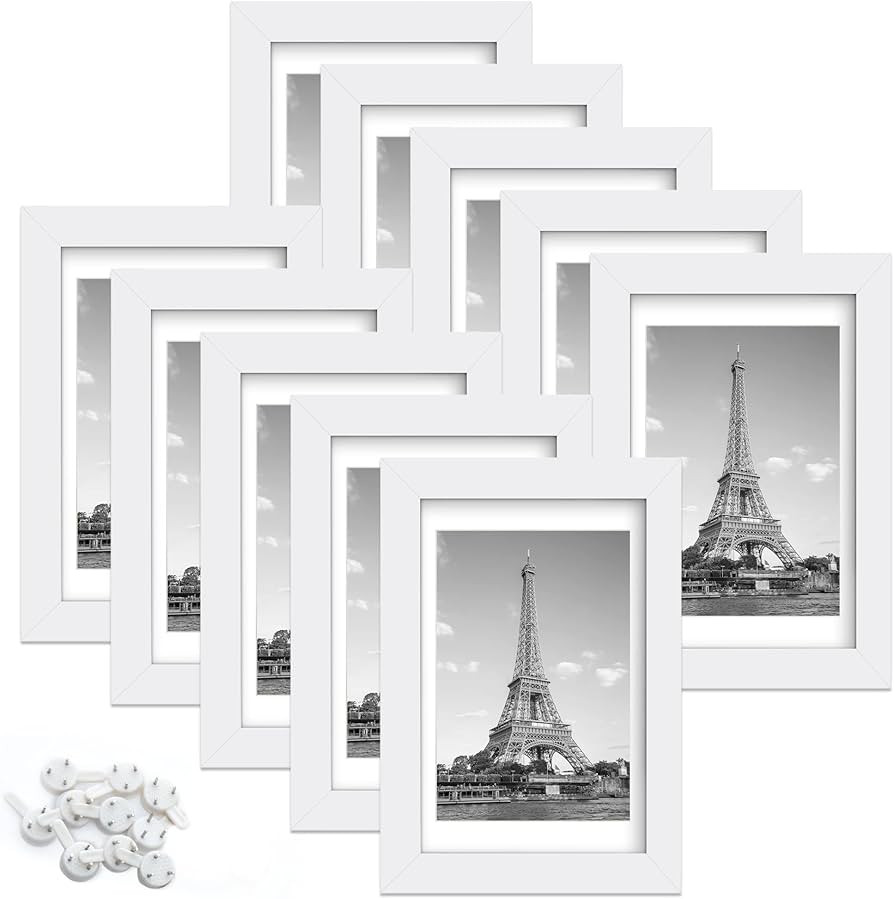 upsimples 4x6 Picture Frame Set of 10, Display Pictures 3.5x5 with Mat or 4x6 Without Mat, Multi ... | Amazon (US)