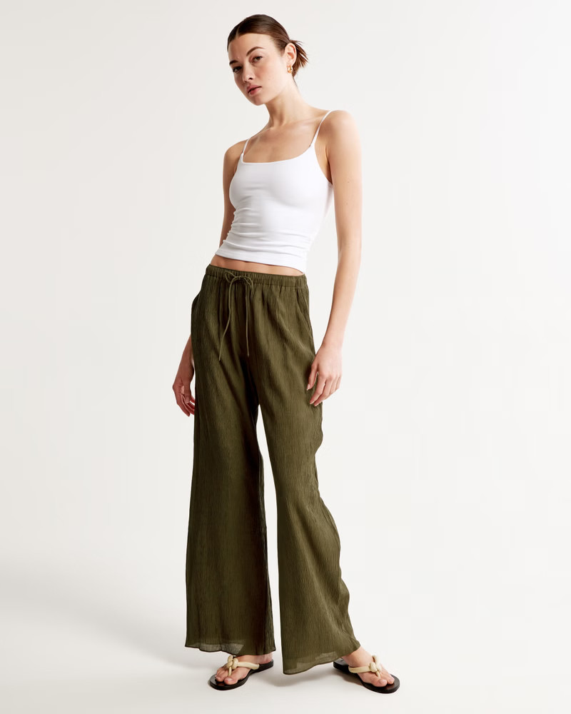 Crinkle Textured Pull-On Wide Leg Pant | Abercrombie & Fitch (US)