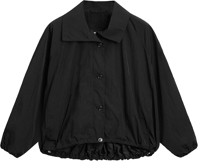 Women Bomber Jacket Casual Long Sleeve High Neck Zip Up Button Puff Fall Coats Lightweight Street... | Amazon (US)