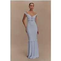 Natalie Off Shoulder Maxi Dress - Sky Blue I MESHKI I Size XS | MESHKI US