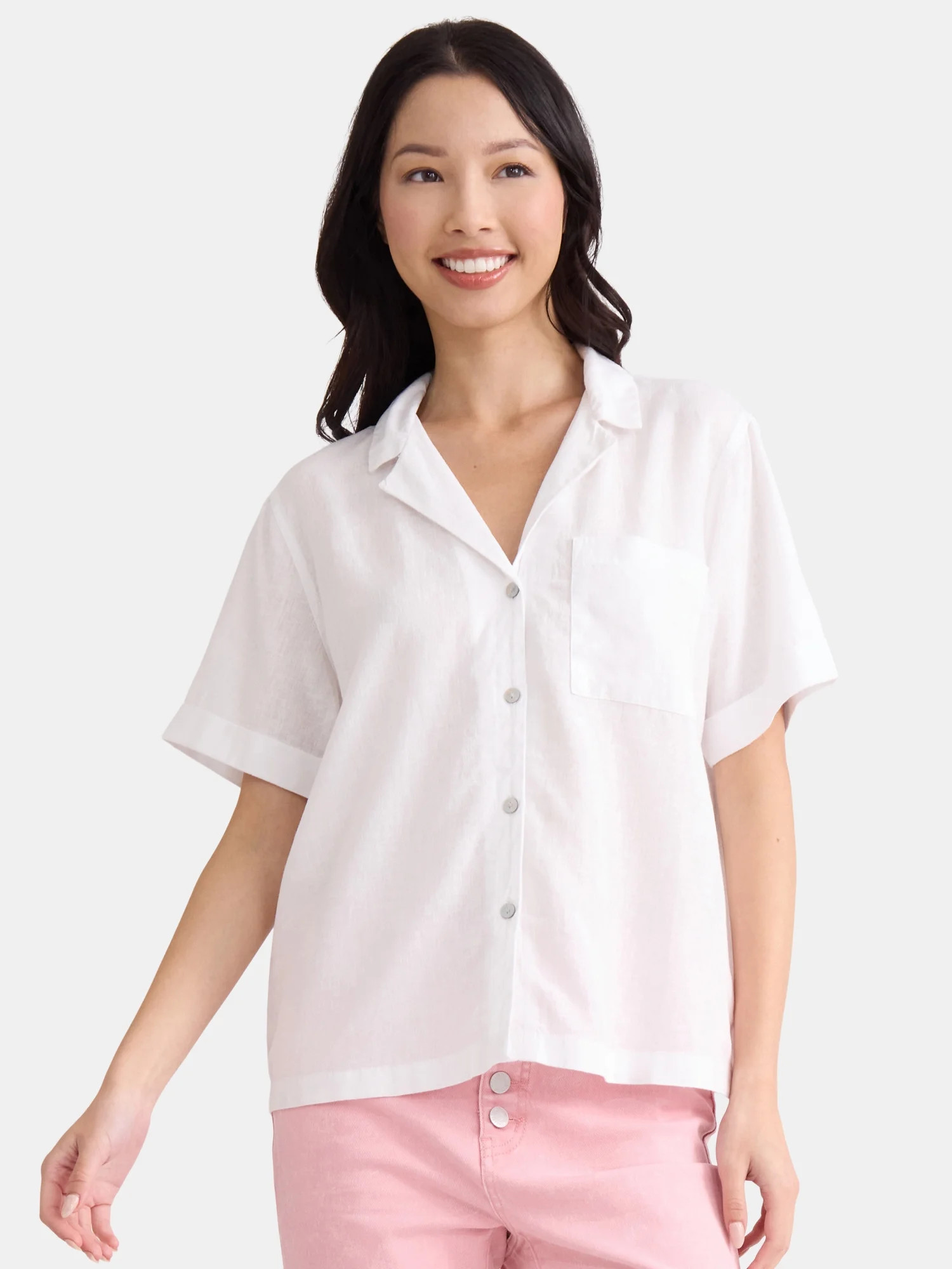 Time and Tru Women’s Cropped Camp Shirt, Sizes XS-XXXL | Walmart (US)