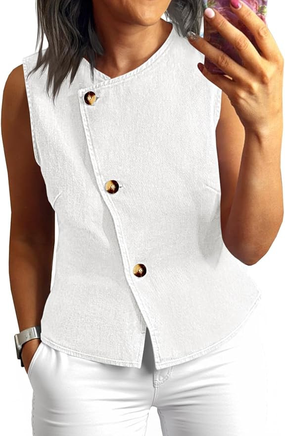 Tankaneo Women Denim Vest Tops Sleeveless Jean Shirts Jacket Waistcoats | Amazon (US)