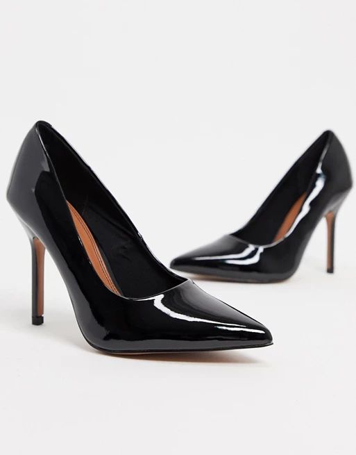 ASOS DESIGN Phoenix pointed high heeled pumps in black patent | ASOS (Global)