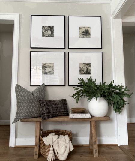 Gallery wall, framed art, artwork, accent wall, living room, bench, wood bench, faux stems, throw pillows, spring decor 


#LTKHome #LTKStyleTip