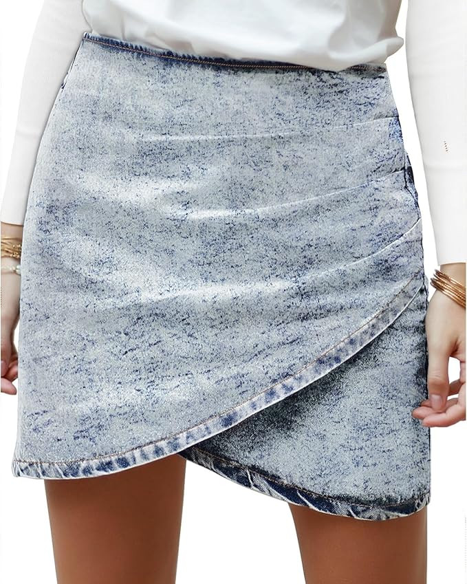 Vetinee Women's Tulip Hem Shirred Washed Casual Bodycon Short Jean Denim Skirt | Amazon (US)