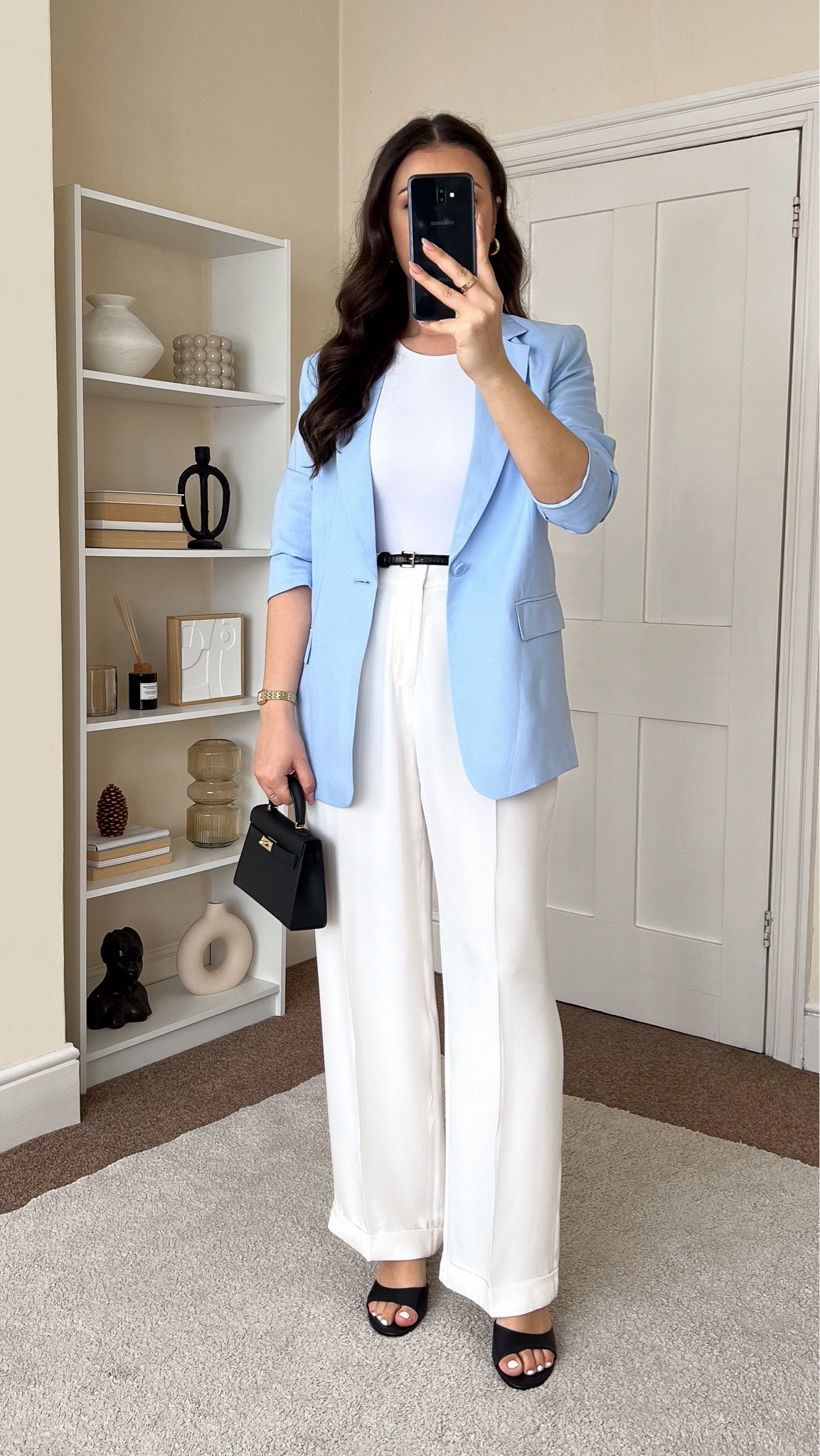 Smart casual summer outfit with white trousers. Trousers are Lily Silk, wearing size UK10. Blazer is H&M, wearing size S.

#LTKeurope #LTKuk #LTKsummer