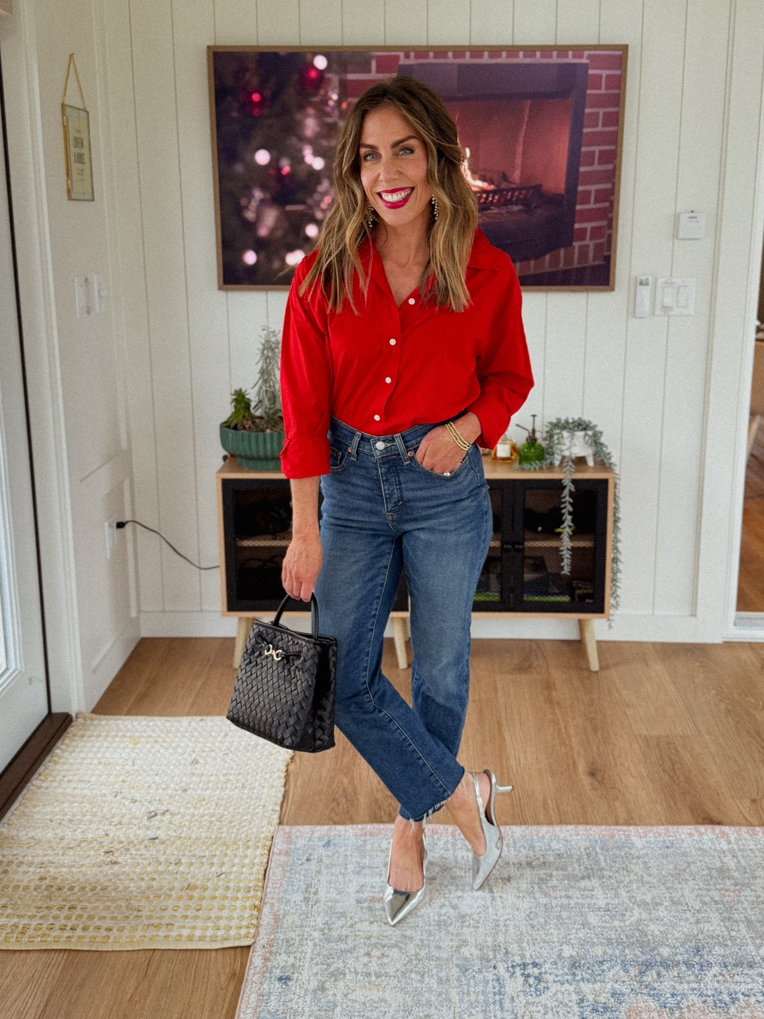 Top: Xs 
Jeans: size 2 short (size up one) 
Silver heels fit TTS 

#LTKFindsUnder50 #LTKHoliday #LTKStyleTip