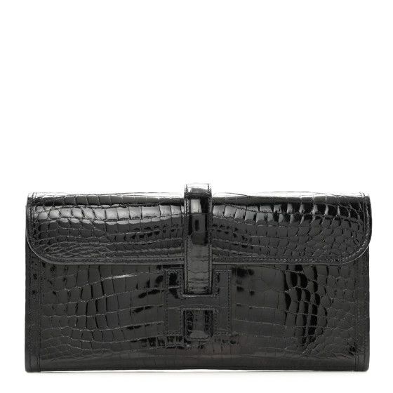 Shiny Niloticus Crocodile Jige Elan 29 Clutch Black | FASHIONPHILE (US)