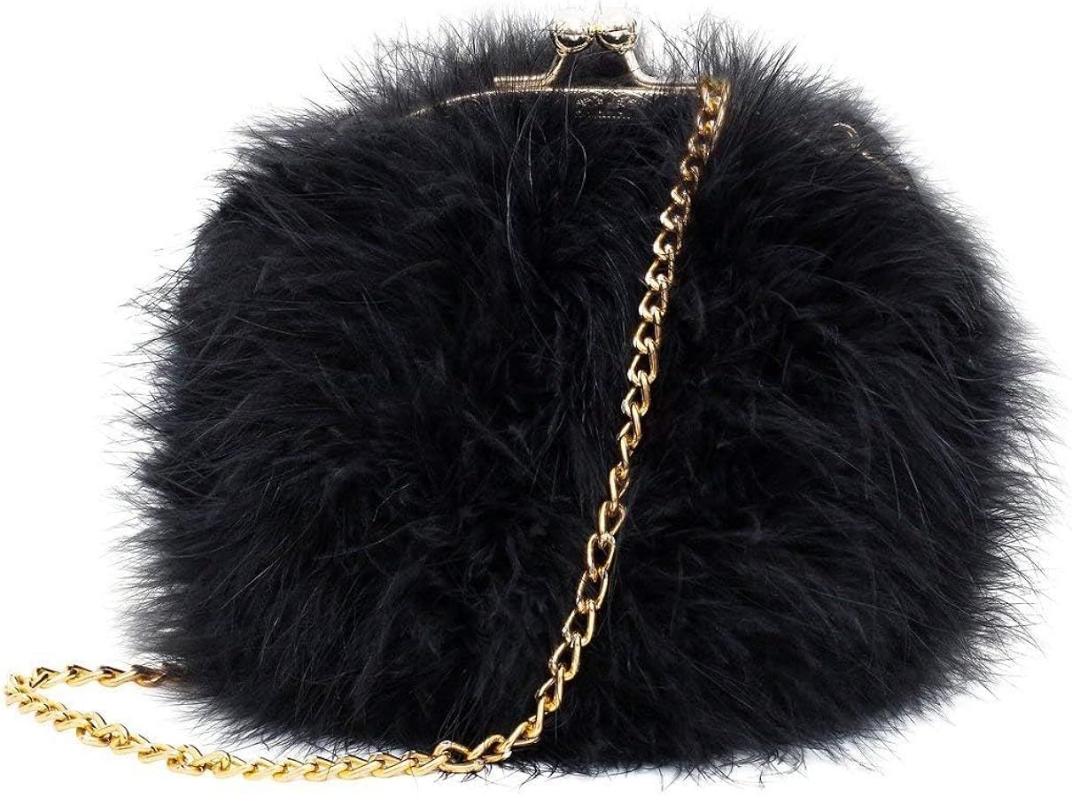 Women's Faux Fluffy Feather Round Clutch Shoulder Bag | Amazon (US)