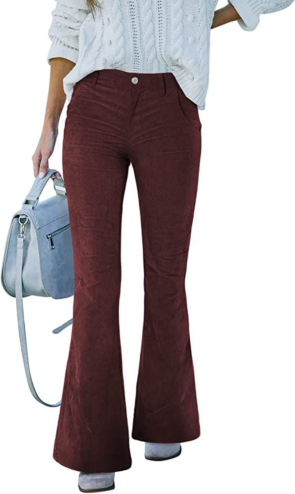 Sidefeel Women Corduroy Flare Pants Bell Bottom Vintage Trousers | Amazon (US)