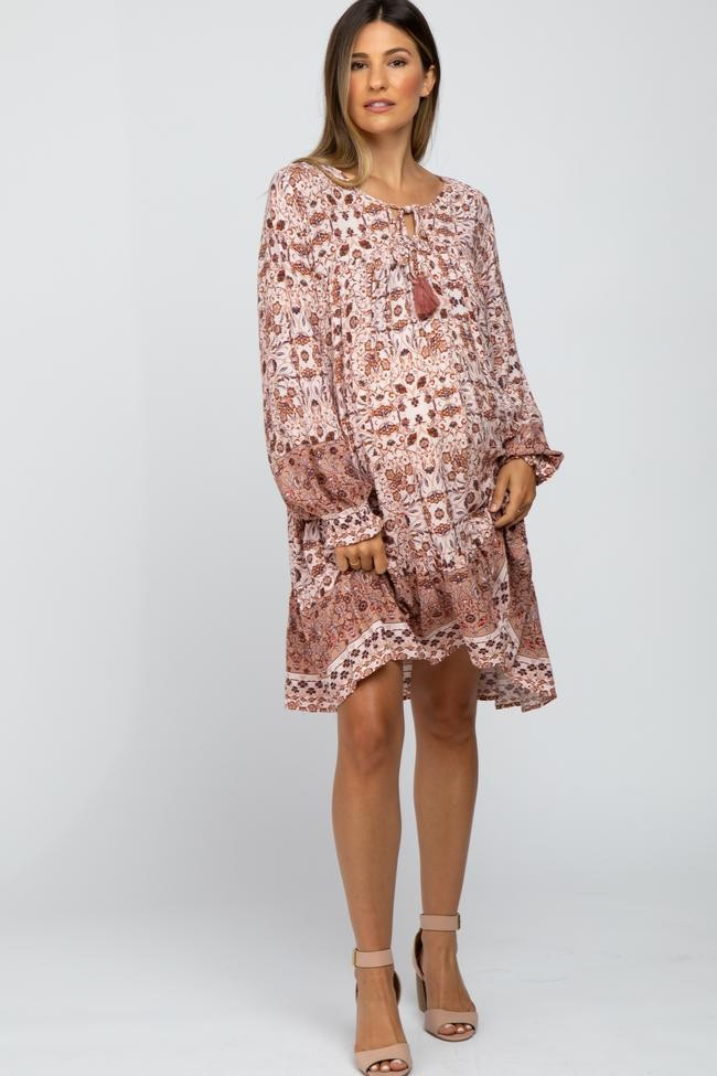 Mauve Floral Ruffle Hem Maternity Dress | PinkBlush Maternity