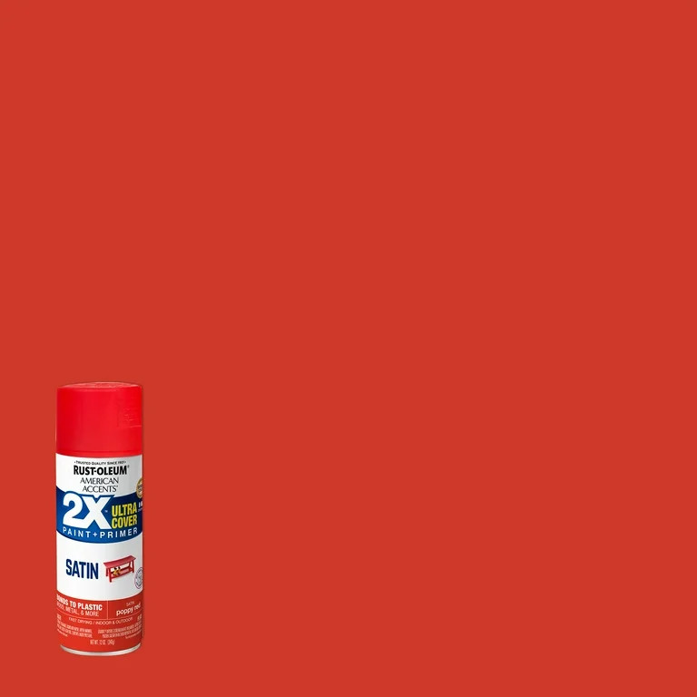 Poppy Red, Rust-Oleum American Accents 2X Ultra Cover Satin Spray Paint- 12 oz | Walmart (US)