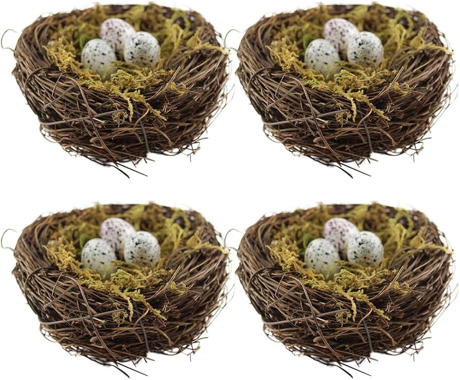 Artificial Birds Nest, 4PCS Crafts Handmade Natural Easter Birds Nest Rattan Birds Nest for Garde... | Amazon (US)
