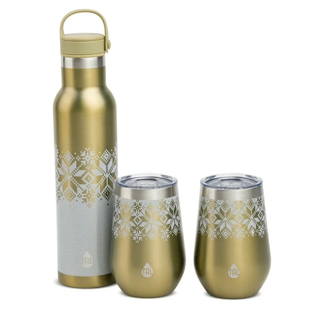 TAL Stainless Steel 26 fl oz Merlot Bottle and 12 fl oz Wine Tumbler, 3 Piece Set, Gold | Walmart (US)