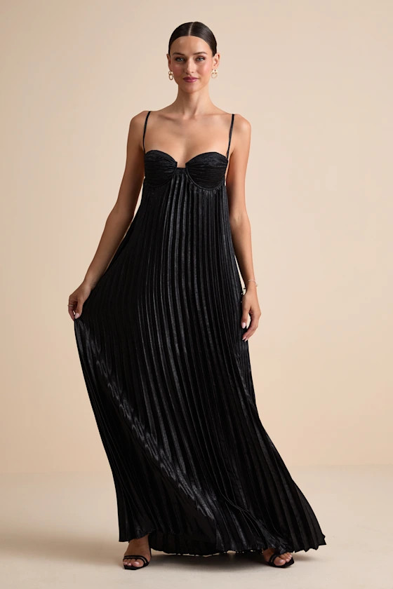 Brilliant Allure Black Pleated Maxi Dress | Lulus