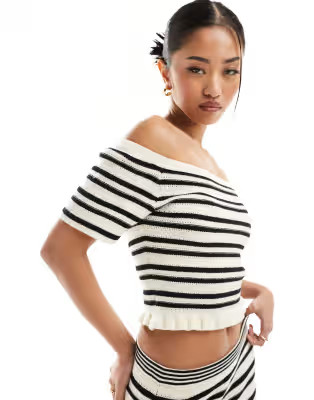 ASOS DESIGN knitted stripe bardot top in textured stripe | ASOS (Global)