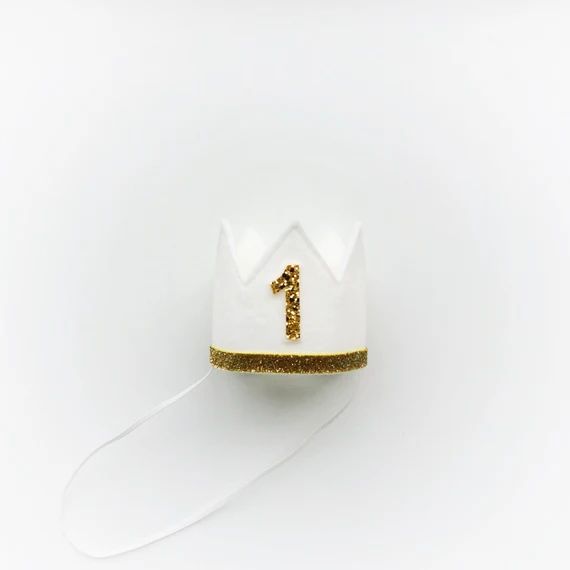 Birthday Crown // Felt   Glitter First Birthday Hat // Smash Cake Crown // White   Gold | Etsy (US)