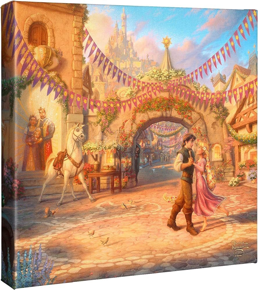 Thomas Kinkade Studios Disney's Rapunzel Dancing in the Sunlit Courtyard 14 x 14 Wrapped Canvas | Amazon (US)