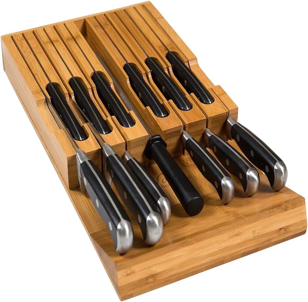In-Drawer Bamboo Knife Block Holds 12 Knives (Not Included) Without Pointing Up PLUS a Slot for y... | Amazon (US)