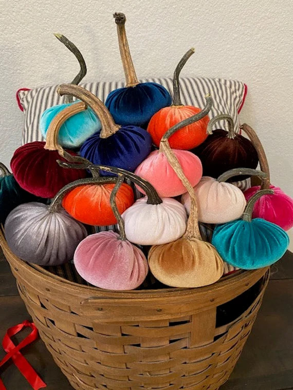 Velvet Pumpkins, REAL Pumpkin Stems, FREE SHIPPING, Fabric Pumpkins, Rustic Fall Home Decor, Than... | Etsy (US)