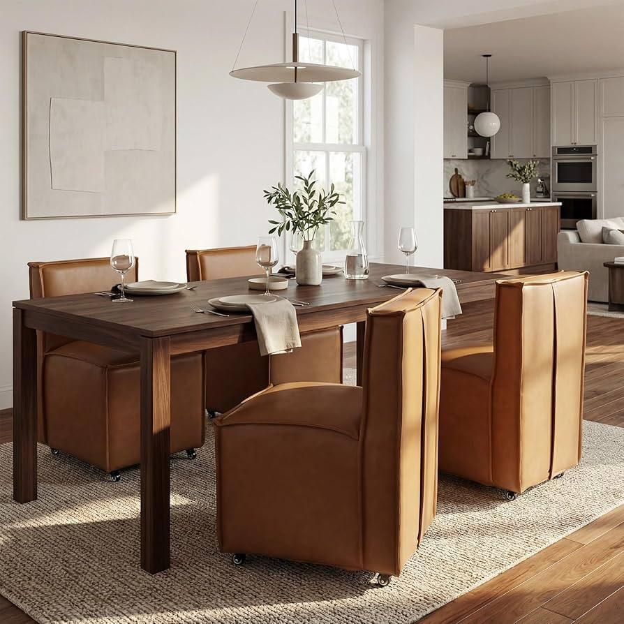 CIMOTA Leather Dining Chairs with Casters Set of 4, Modern Armless Rolling Dining Chairs with Rol... | Amazon (US)