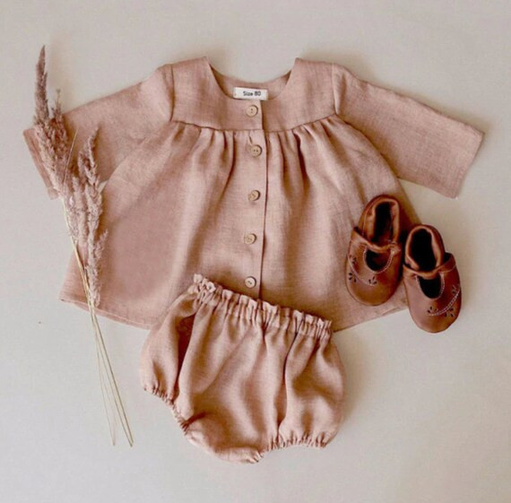 Girls Linen Blouse + Bottom Set | Etsy (US)