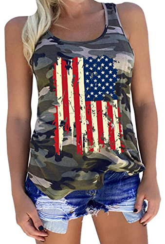 American Flag Tank Tops Women Patriotic Shirt USA Flag Stars Stripes Print Sleeveless T-Shirt 4th... | Amazon (US)
