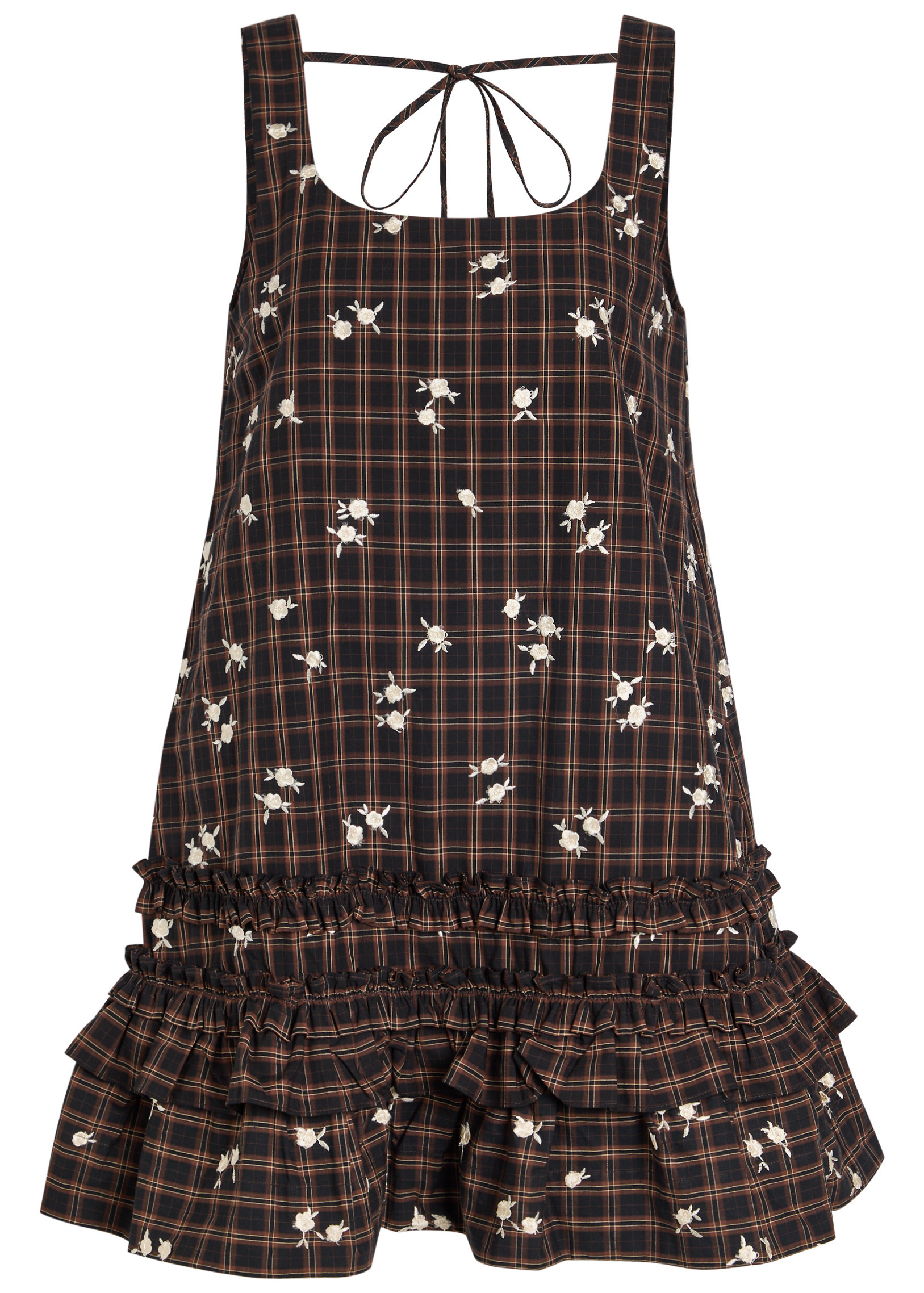 Checked floral-embroidered cotton-poplin mini dress | Harvey Nichols