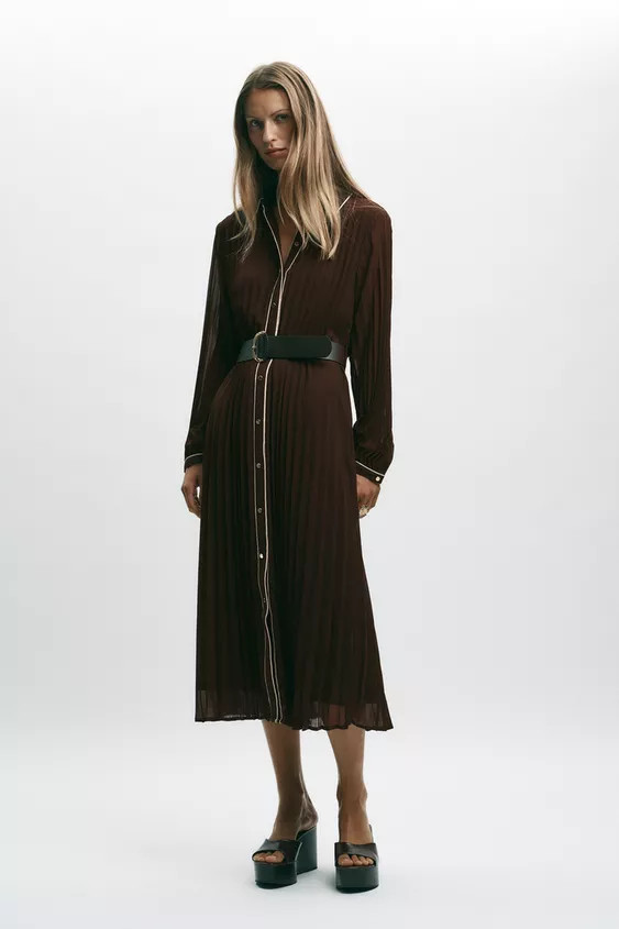 BELTED PLEATED MIDI DRESS | Zara UK