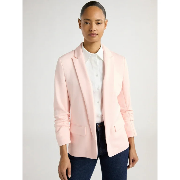 Scoop Women's and Women's Plus Relaxed Scuba Knit Stretch Blazer with Scrunch Sleeves, Sizes XS-4... | Walmart (US)
