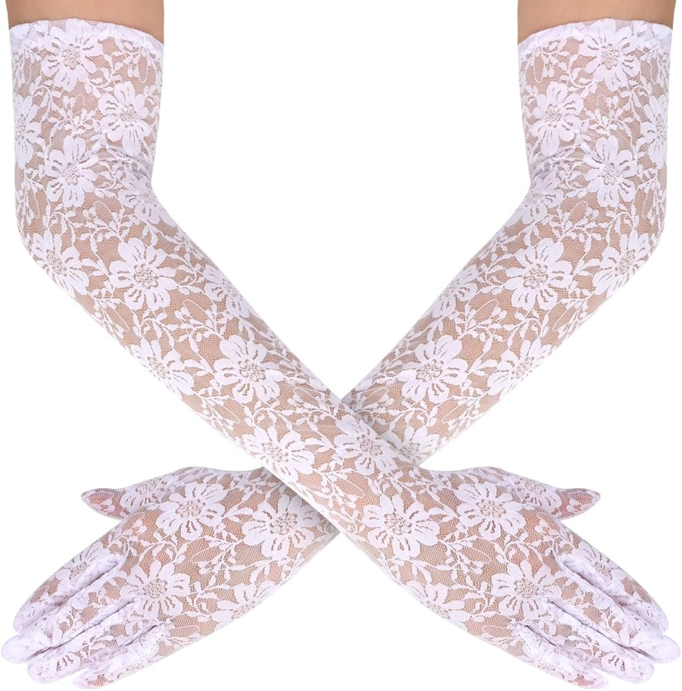 Lace Gloves Black White Pink Long Lace Gloves for Women Floral Lace Gloves Opera Gloves Elbow Len... | Amazon (US)