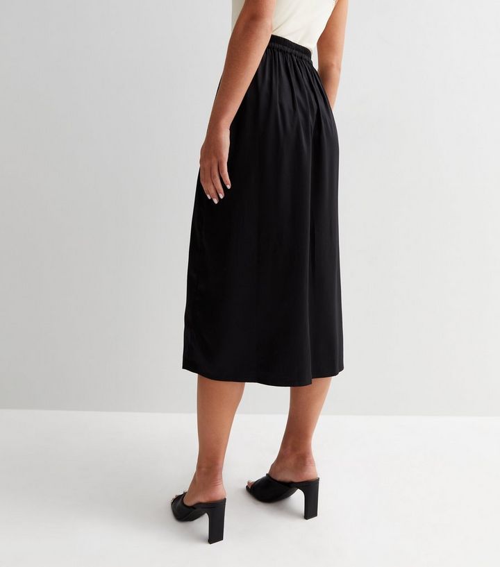 Petite Black Satin Button Midi Skirt
						
						Add to Saved Items
						Remove from Saved Item... | New Look (UK)