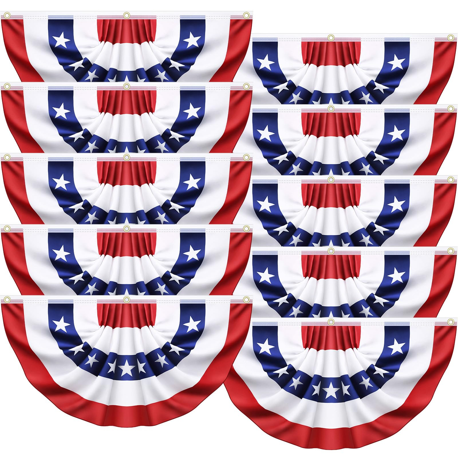 10 Pack 3x6 Feet USA Pleated Bunting Fan Flags,Patriotic Half Fan Banner American Flag Decoration... | Amazon (US)