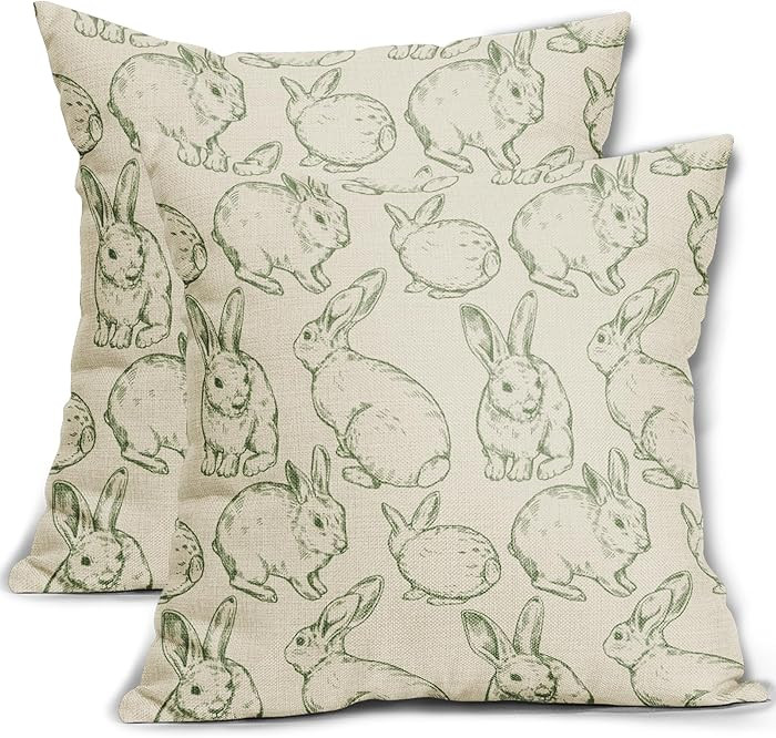 Sweetshow Green Easter Pillow Covers 18x18 Set of 2 Cute Bunny Rabbit Easter Themed Print Decorat... | Amazon (US)