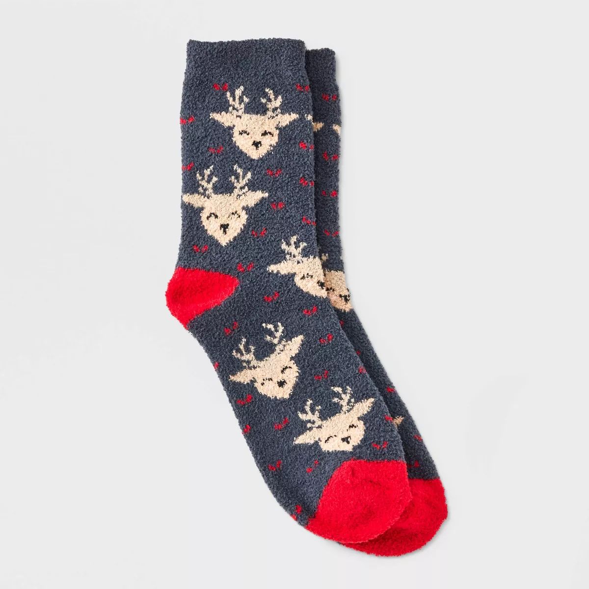Women's Reindeer Cozy Holiday Crew Socks - Wondershop™ Charcoal Gray/Red 4-10 | Target