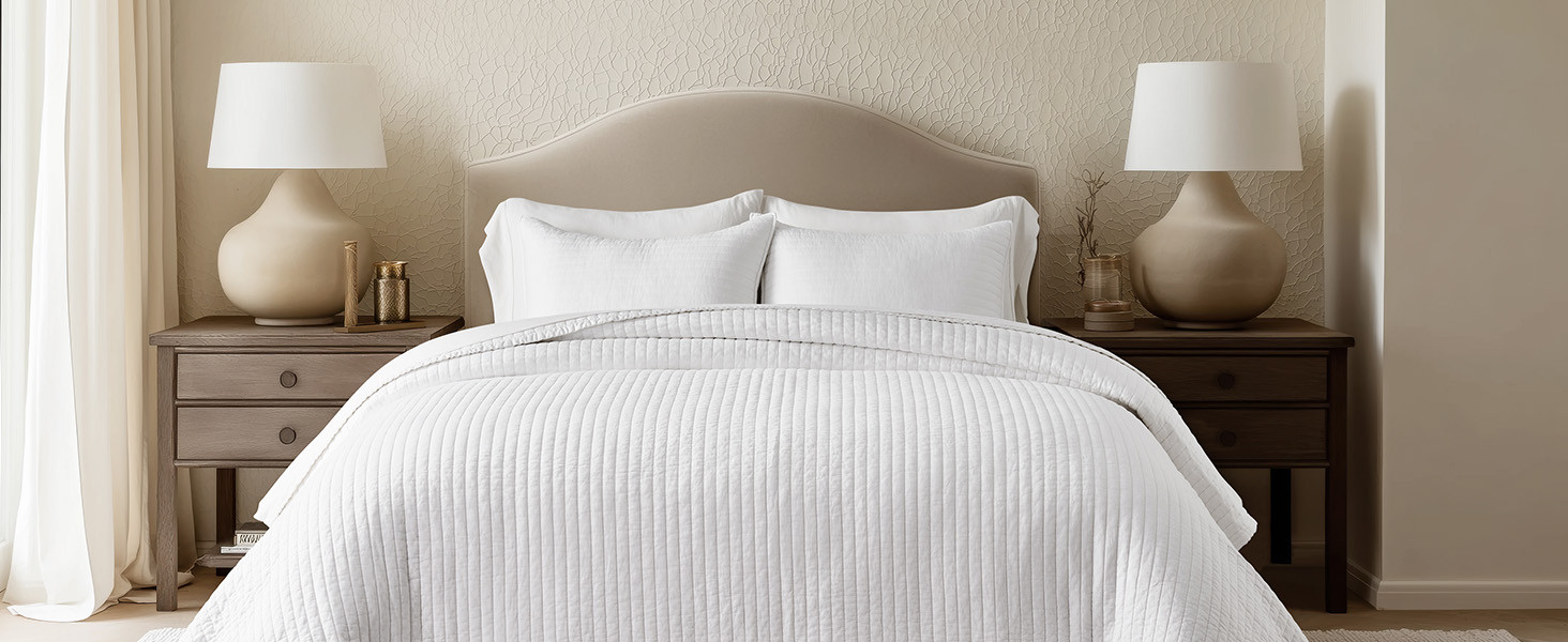 EVERGRACEHOME Cotton Sateen Quilt Set Queen Size, Pre-Washed Cotton Channel Stitch Coverlet Bedsp... | Amazon (US)