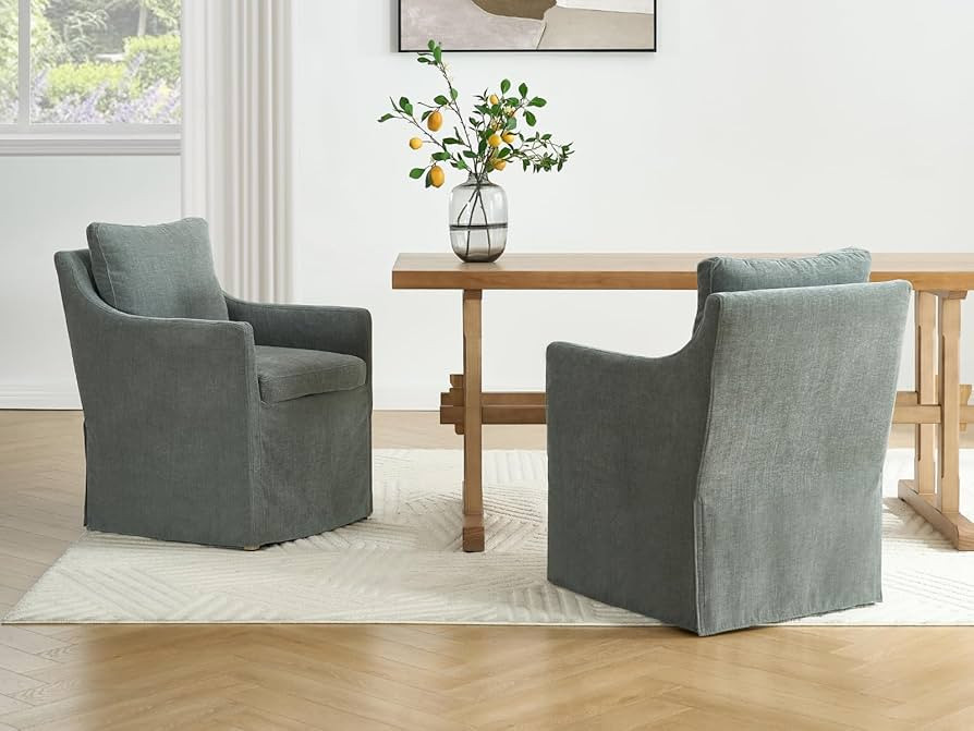 Farmhouse Dining Chairs Set of 2, Modern Upholstered Kitchen & Dining Room Chairs with Arms, Acce... | Amazon (US)