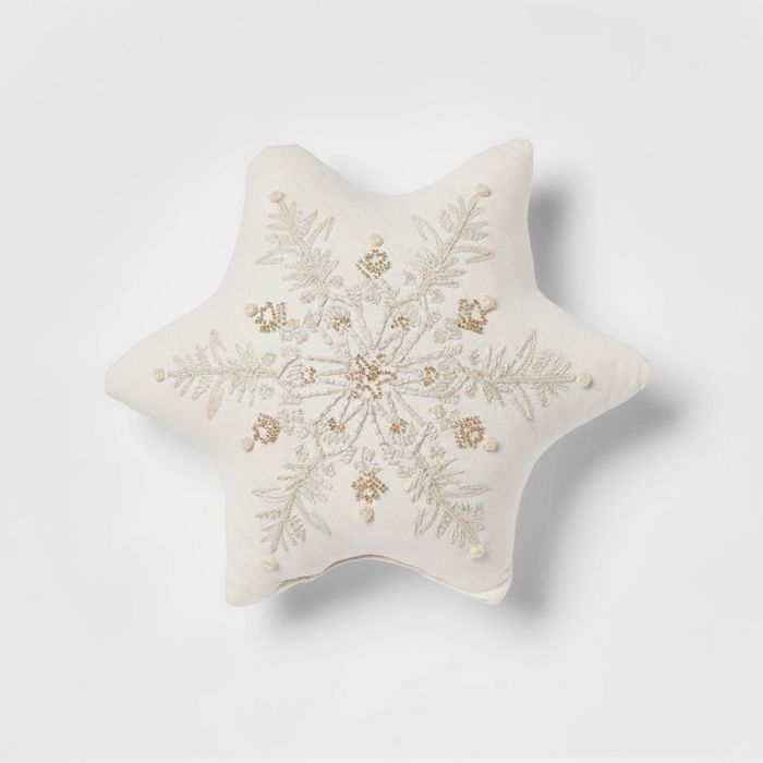 Embroidered Snowflake Shaped Christmas Throw Pillow Ivory - Threshold™ | Target