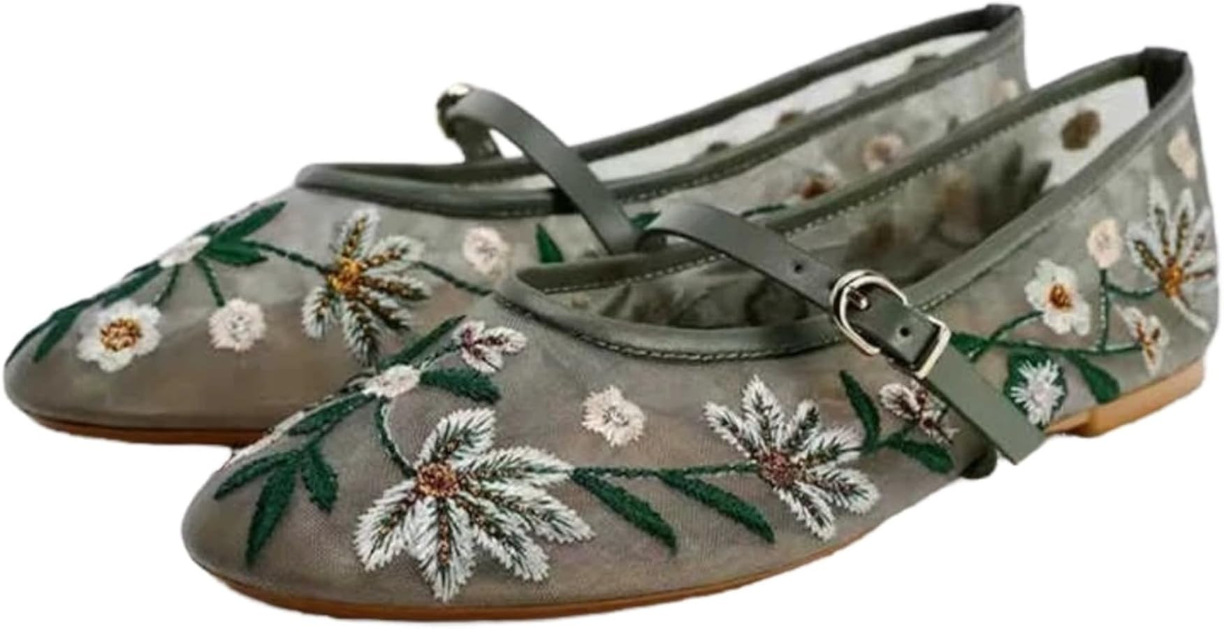 Elbslutt Mesh Ballet Flats for Women Slip On Ballerina Flats Shoes Tulle Floral Embroidered Mary ... | Amazon (US)