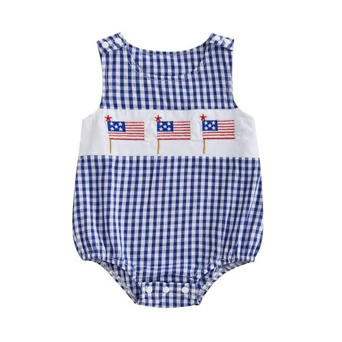 Rourufy 4th Of July Baby Boy Outfit Infant Stars American Flag Bubble Romper Newborn Top Bodysuit Summer Toddler Clothes (B American Flag Blue, 6-12 Months) | Amazon (US)