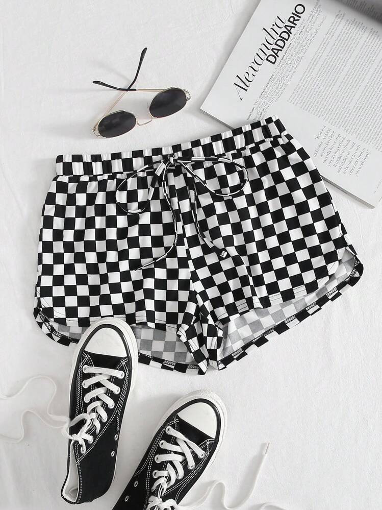 SHEIN EZwear Track Shorts mit Karo Muster und Band vorn | SHEIN