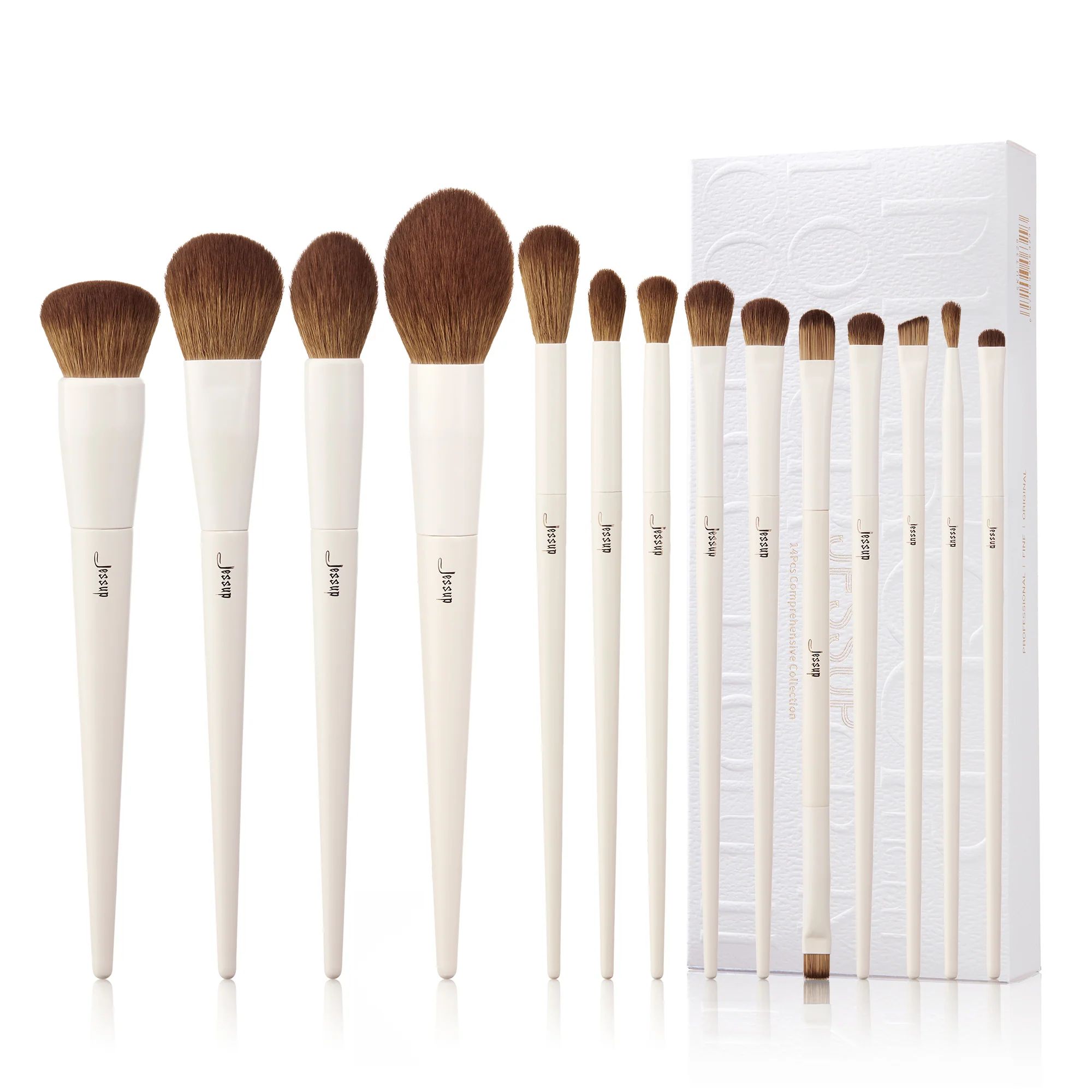 Luxury Light Gray Comprehensive Eye and Face Brush Set 14pcs T329 | Jessup Trading HK CO., Limited