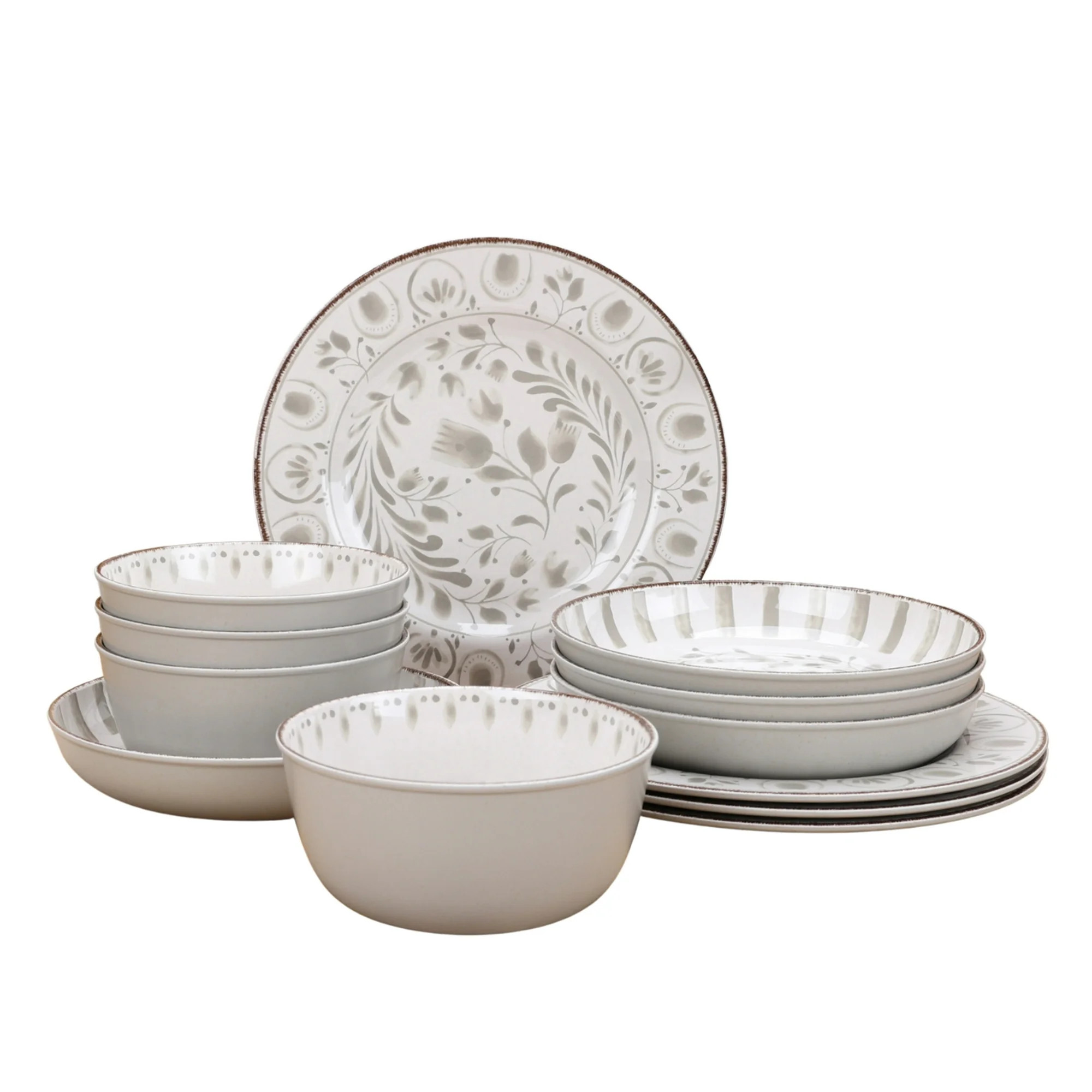 Better Homes & Gardens 12-Piece Bamboo Melamine Dinnerware Set, Grey | Walmart (US)