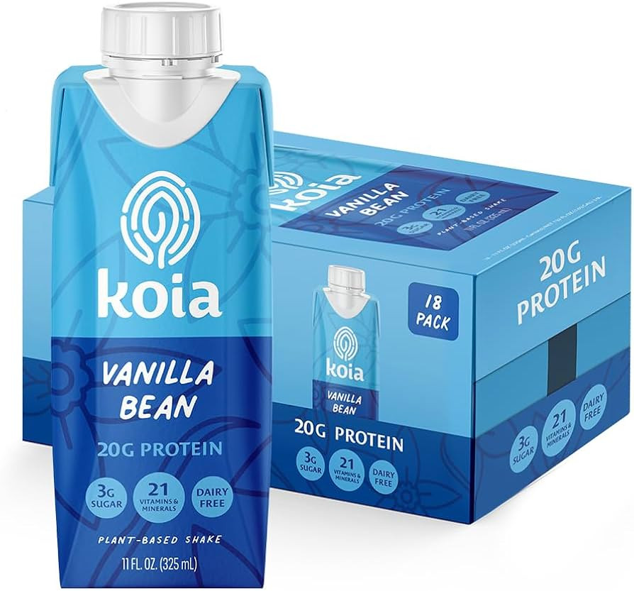 Koia Plant Based Protein Shake, Vanilla Bean, 20g Protein, 3g Sugar, 6g Prebiotic Fiber, 21 Vitam... | Amazon (US)