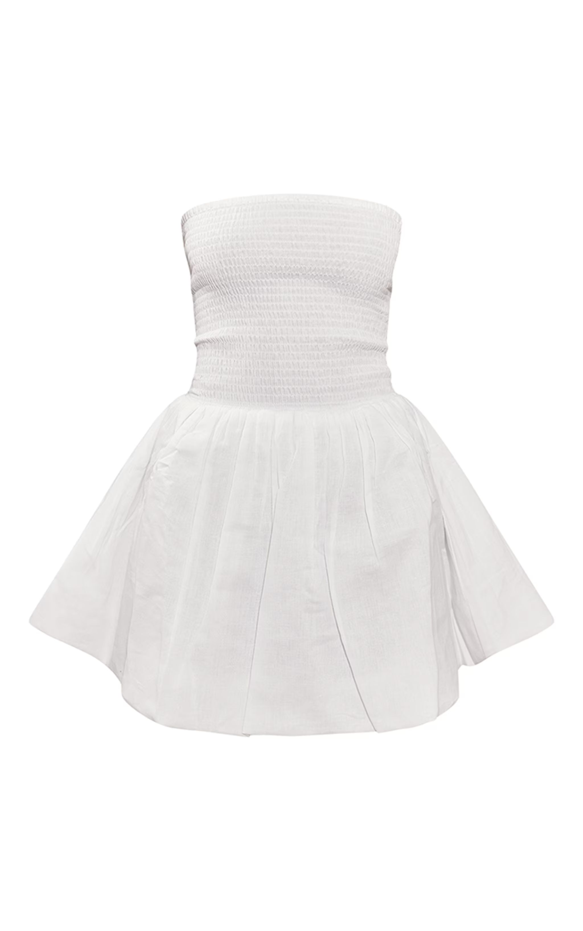 White Shirred Bandeau Puff Ball Dress | PrettyLittleThing US