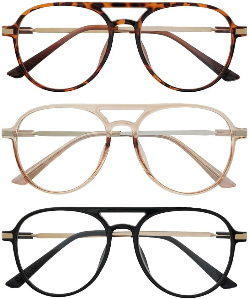 Oversized Aviator Reading Glasses Women，3 Pack Retro Blue Light Reading Glasses Ladies, (Black, Tortoise, Champagne) | Amazon (UK)
