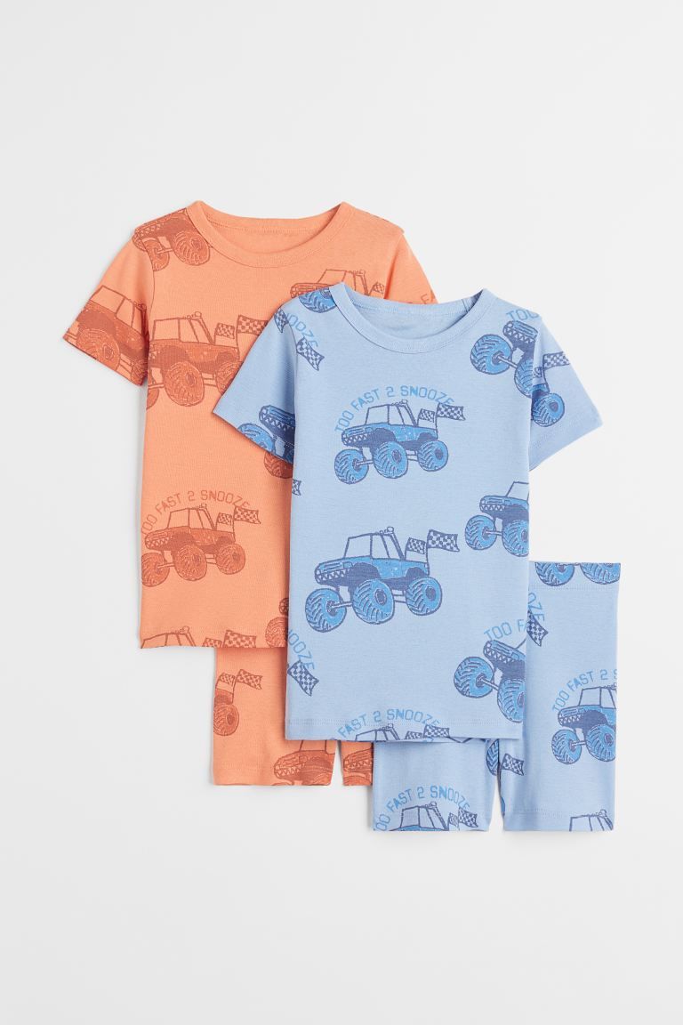 Pajamas in soft jersey with a printed design. T-shirt with trim at neck and cuffs. Shorts with el... | H&M (US + CA)