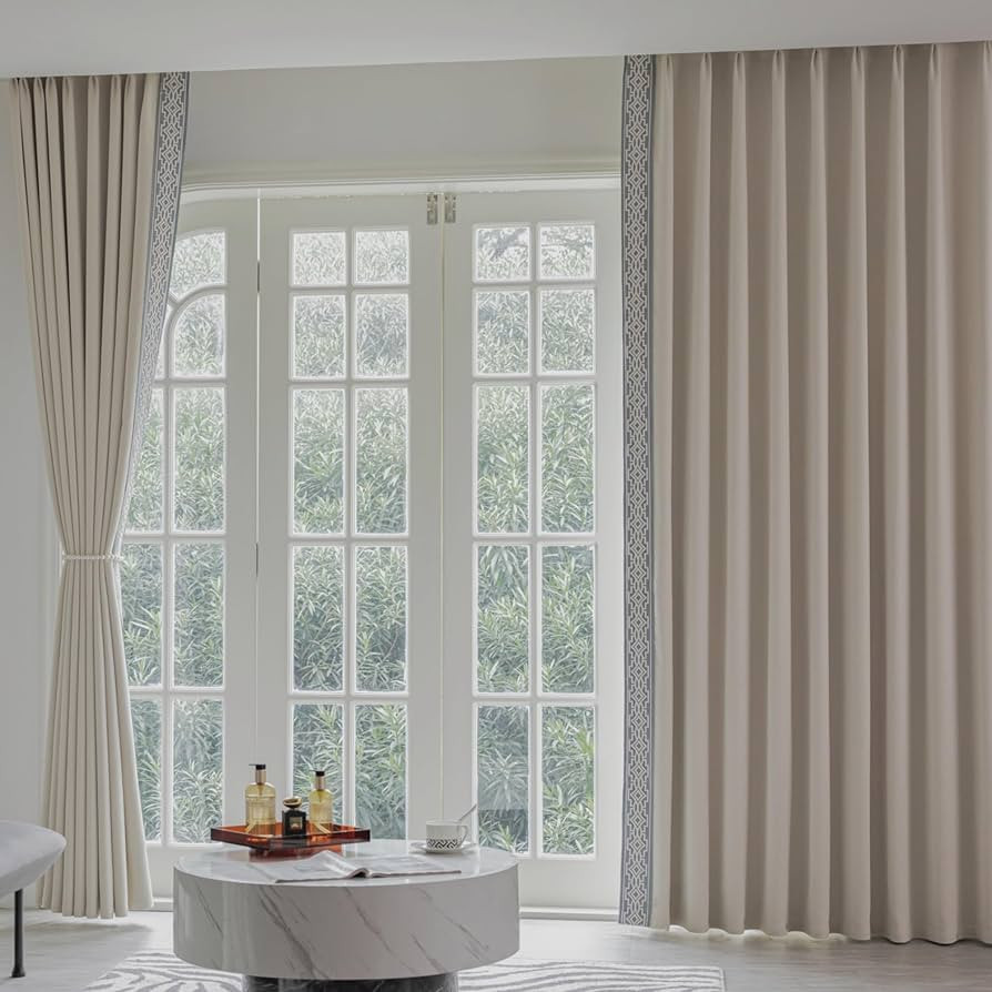 VisionaryHomeDesign Room Darkening Curtain Panels with Embroidered Design, Tape Trim Drapes Pinch Pleat, Designer Curtains for Sliding Patio Doors Bedroom(Set of 2panels) (52W x 102L) | Amazon (US)