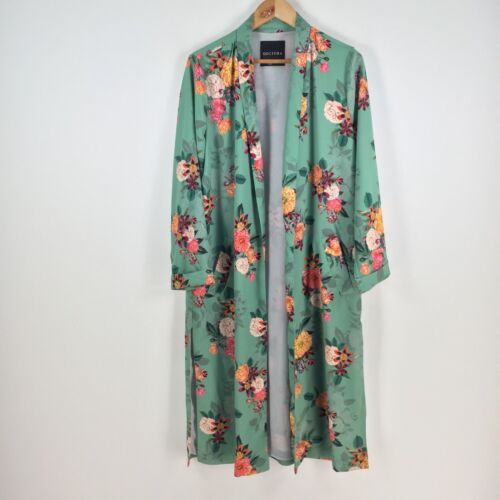 Decjuba womens kimono duster robe size XS/S green floral long sleeve 058537 | eBay AU